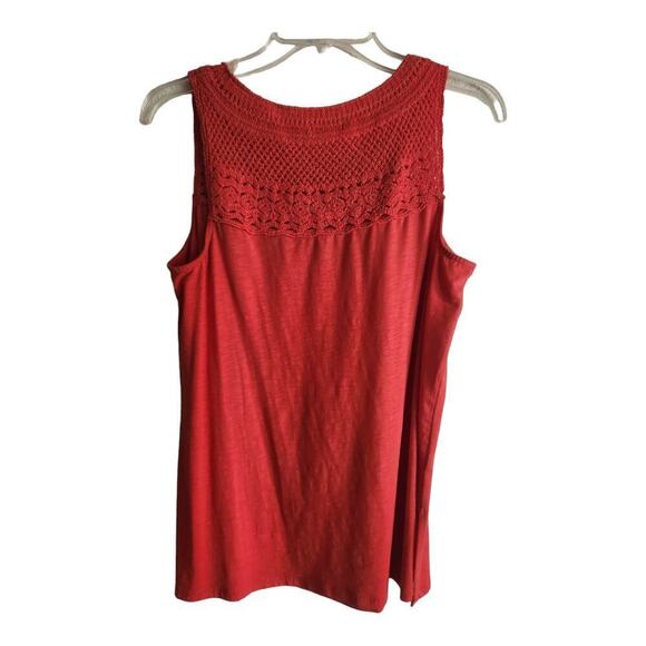 J Jill sz xs boho cotton blend sleeveless crochet top orangish red tank top - Picture 2 of 10